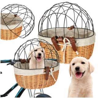 Koszyk wiklinowy na rower z kratką metalową transporter dla kota psa
