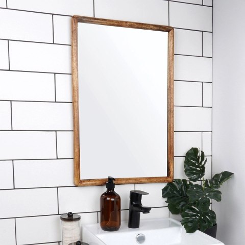 Lustro Ścienne Drewniane Prostokątne Wiszące Dekoracyjne VILDE 40 x 60 cm