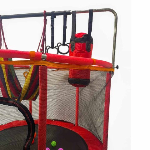 Trampolina dla dzieci ogrodowa siatka piłki koszykówka 150cm czerwona