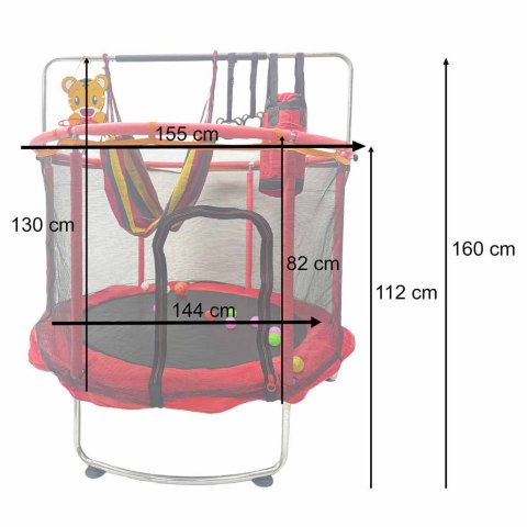 Trampolina dla dzieci ogrodowa siatka piłki koszykówka 150cm czerwona