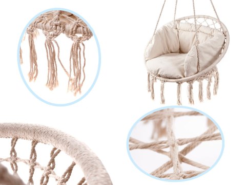 Huśtawka LUARO fotel bocianie gniazdo z poduszką ecru 80cm 150kg