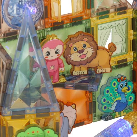 Klocki magnetyczne konstrukcyjne świecące zwierzęta 90 elementów