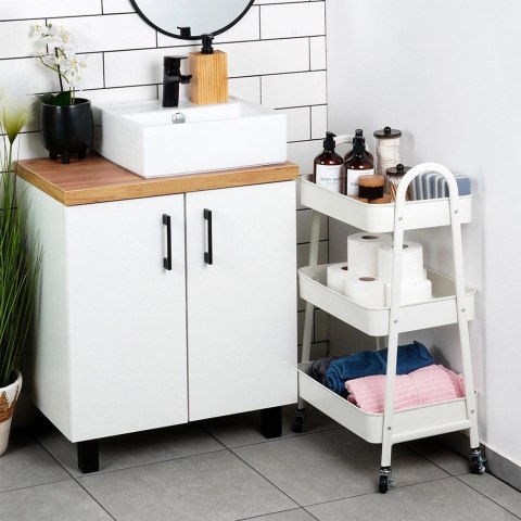 Regał na Kółkach Metalowy 3 Poziomy Biały 44 x 315 x 785 cm