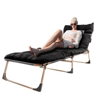 Łóżko polowe LUARO turystyczne składane leżak biznesowy 193 cm czarny