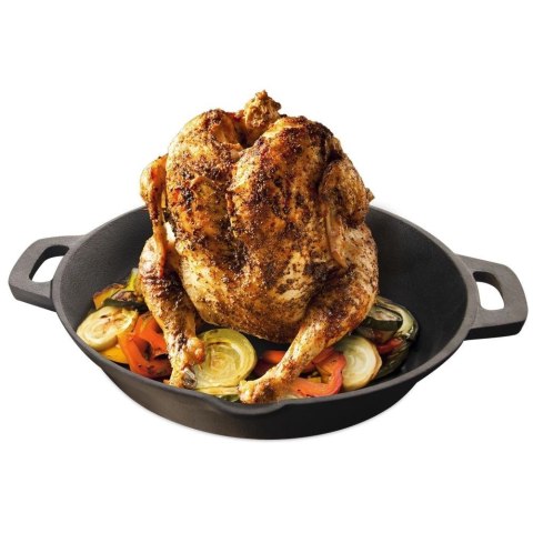 Patelnia Żeliwna 28 cm ORION Litina ze Stojakiem na Kurczaka Grill