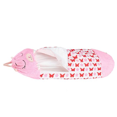 Śpiwór do spania dla dzieci turystyczny poduszka 2w1 125x50cm różowy