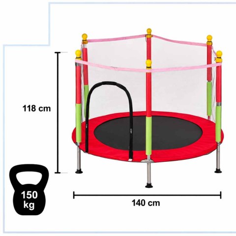 Trampolina do domu ogrodu dla dzieci siatka piłki 140cm 55inch czerwona