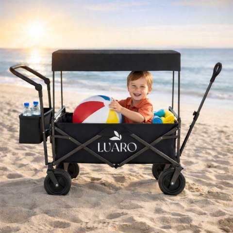 Wózek transportowy LUARO plażowy składany z daszkiem i siatką czarny