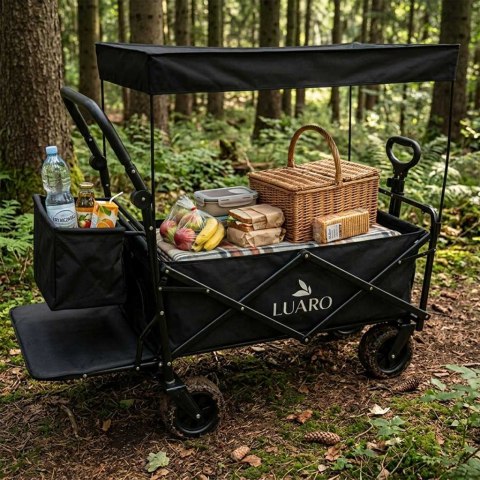 Wózek transportowy LUARO plażowy składany z daszkiem i siatką czarny