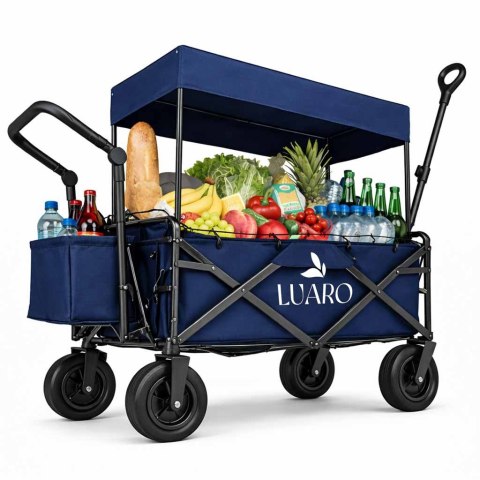 Wózek transportowy LUARO plażowy składany z daszkiem i siatką granatowy