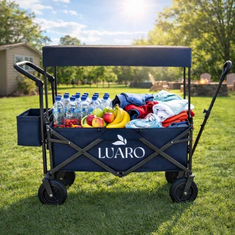 Wózek transportowy LUARO plażowy składany z daszkiem i siatką granatowy