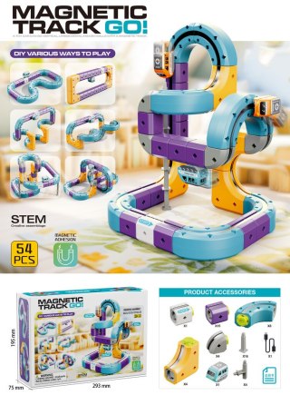 Klocki magnetyczne konstrukcyjne tor wyścigowy auta 54 elementy