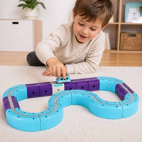 Klocki magnetyczne konstrukcyjne tor wyścigowy auto 87 elementów