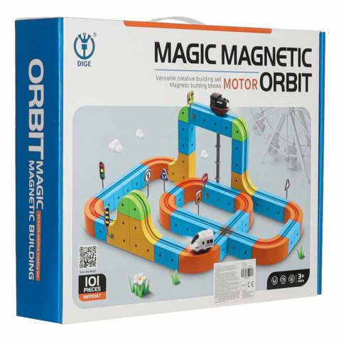 Klocki magnetyczne konstrukcyjne tor wyścigowy pociągi 101 elementów