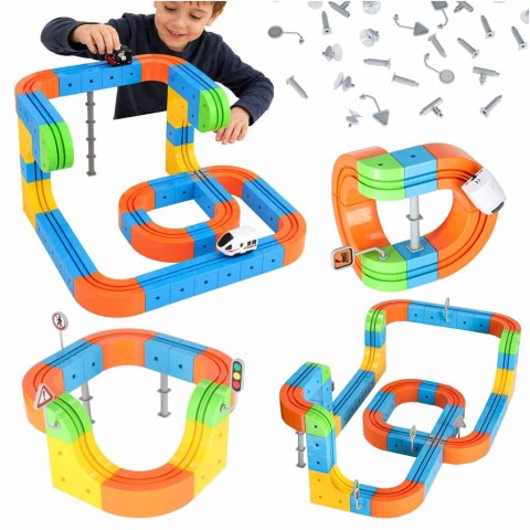 Klocki magnetyczne konstrukcyjne tor wyścigowy pociągi 101 elementów