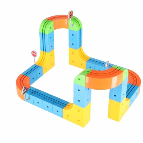 Klocki magnetyczne konstrukcyjne tor wyścigowy pociągi 65 elementów