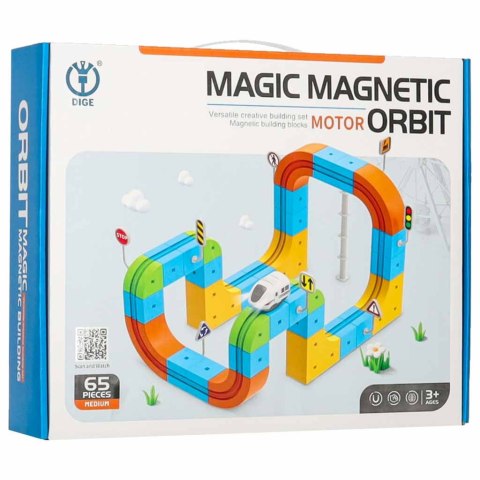 Klocki magnetyczne konstrukcyjne tor wyścigowy pociągi 65 elementów