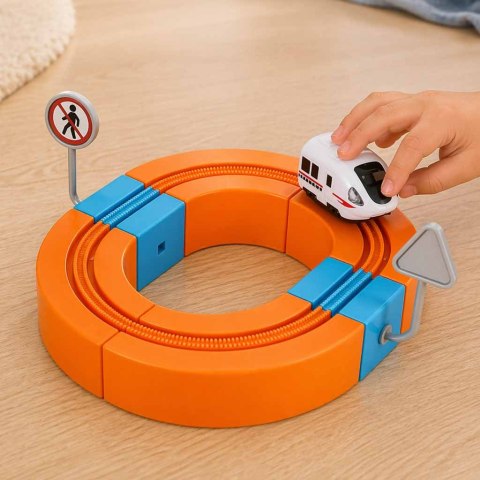 Klocki magnetyczne konstrukcyjne tor wyścigowy pociągi 65 elementów