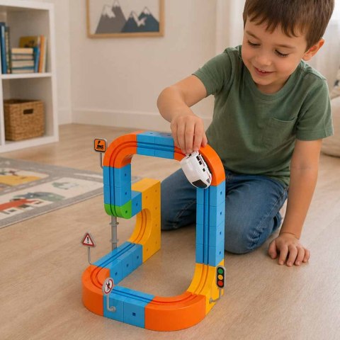 Klocki magnetyczne konstrukcyjne tor wyścigowy pociągi 65 elementów