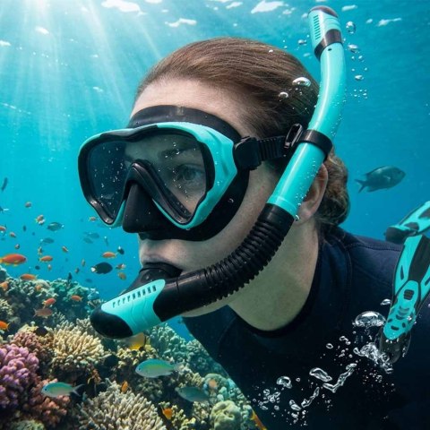 Maska do snurkowania okulary rurka fajka zestaw niebiesko-czarny