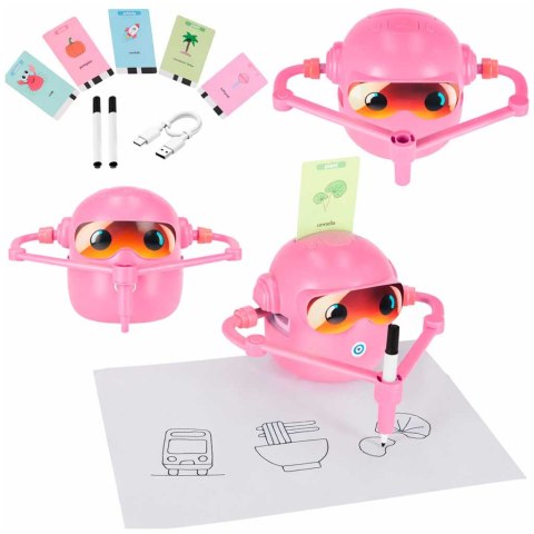 Zabawka interaktywna edukacyjna robot nauka rysowania fiszki mazaki różowy