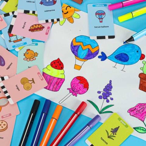 Zabawka interaktywna robot nauka rysowania fiszki kolorowe mazaki niebieski