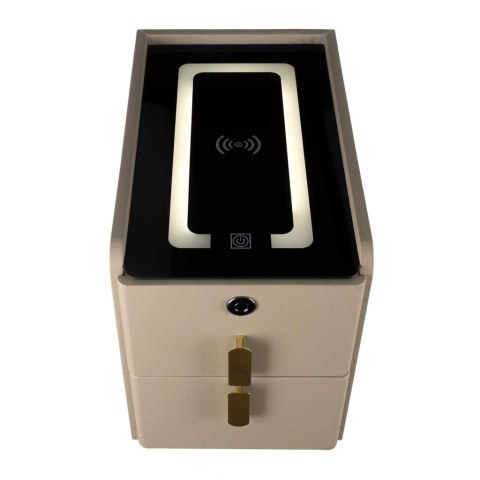 Szafka nocna szuflady oświetlenie LED USB ładowanie głośnik Bluetooth beżowa