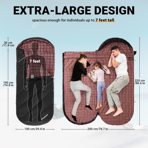 Śpiwór z Ogrzewaniem Podgrzewany 3 Poziomy 220 cm KING CAMP Free Space 250