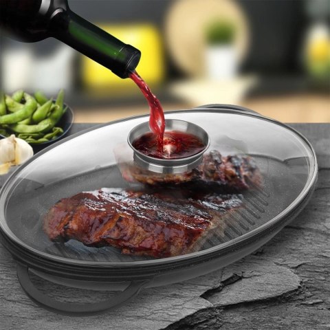 Patelnia do grillowania granitowa z pokrywką głęboka GRANDE 43x28x6 cm