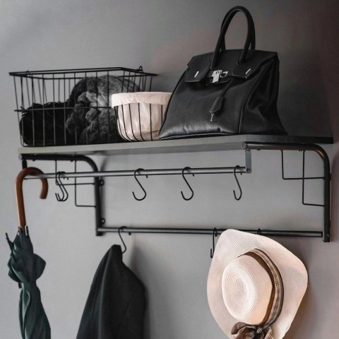 Wieszak Ścienny z Półką Dekoracyjny Czarny z Haczykami Solidny VILDE