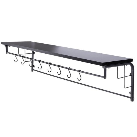 Wieszak Ścienny z Półką Dekoracyjny Czarny z Haczykami Solidny VILDE