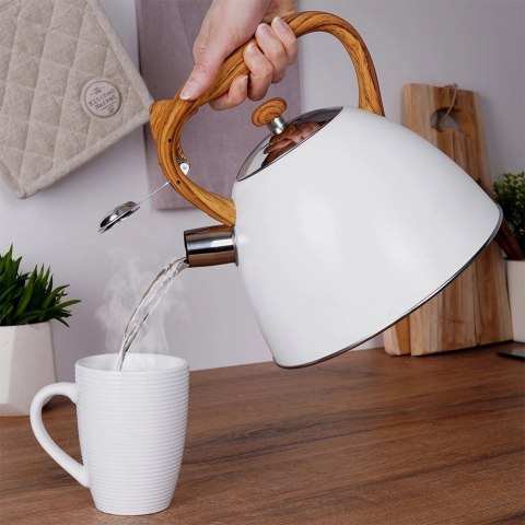 Czajnik z Gwizdkiem Nierdzewny Dekoracyjny Stalowy Biały ORION 3 L