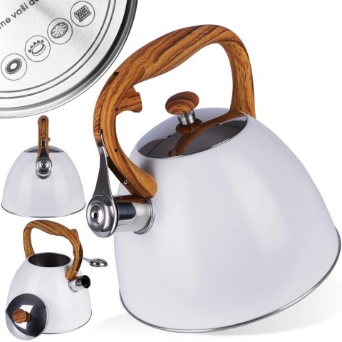 Czajnik z Gwizdkiem Nierdzewny Dekoracyjny Stalowy Biały ORION 3 L