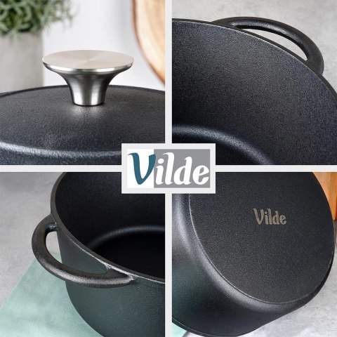 Garnek z Pokrywką Żeliwny Gaz Indukcja Solidny VILDE 26 cm 5 L