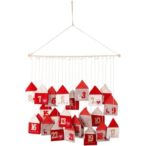 Kalendarz Adwentowy Wiszący Filcowy Czerwony Solidny Trwały VILDE 70 x 60cm
