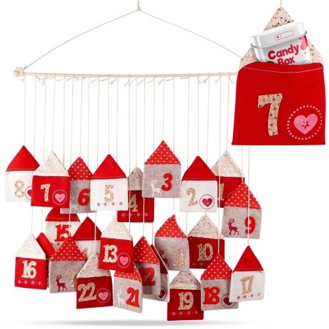 Kalendarz Adwentowy Wiszący Filcowy Czerwony Solidny Trwały VILDE 70 x 60cm