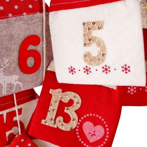 Kalendarz adwentowy na patyku wiszący filcowy czerwony 70x60 cm
