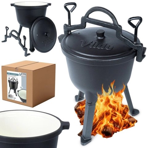 Kociołek Żeliwny Emaliowany na Nóżkach z Pokrywką Okrągły Solidny VILDE 4 l