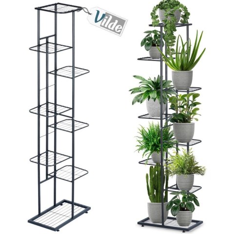 Kwietnik Stojak Kaskada Metalowy Czarny 8-poziomowy VILDE 142 cm