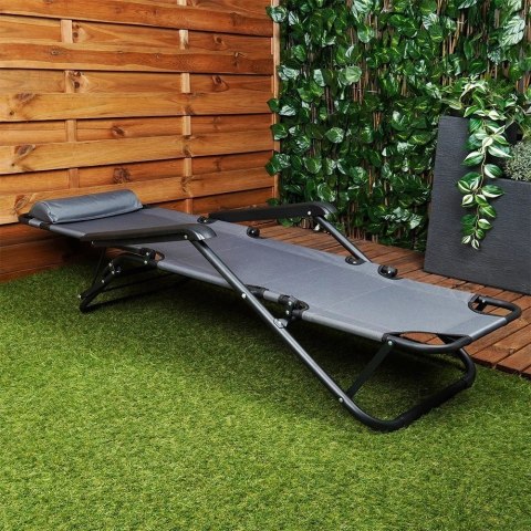 Leżak Ogrodowy Plażowy Składany z Zagłówkiem Poduszką Metalowy VILDE 110 Kg