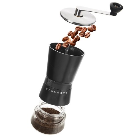 Młynek do mielenia kawy ręczny z regulacją stalowy szklany 21 cm
