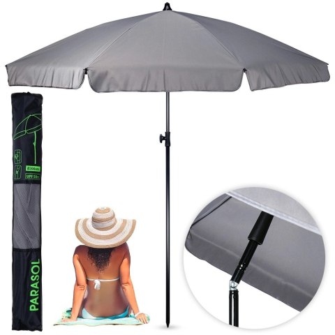 Parasol na Ogród Plażę Ogrodowy Plażowy Szary Regulowany Łamany ORION 185cm