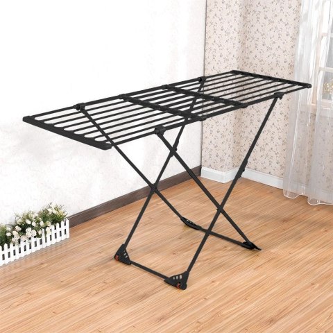 Suszarka na Pranie Metalowa Czarna Rozsuwana z Kółkami Składana XXL 110-189 cm