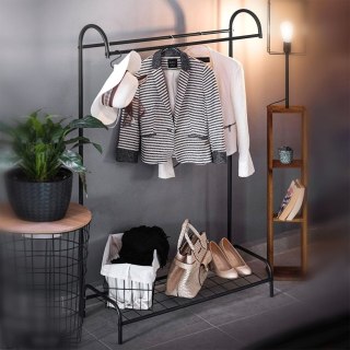 Wieszak stojak na ubrania podłogowy metalowy czarny / garderoba 85x35x147 cm