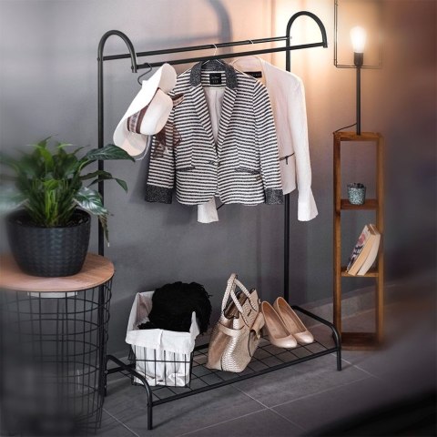 Wieszak stojak na ubrania podłogowy metalowy czarny / garderoba 85x35x147 cm