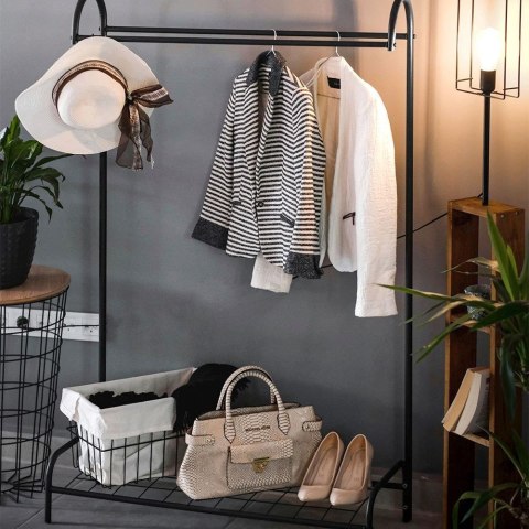 Wieszak stojak na ubrania podłogowy metalowy czarny / garderoba 85x35x147 cm