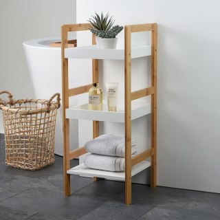 Regał Łazienkowy Bambusowy 3 Poziomy 30 x 30 x 72 cm Biały BS