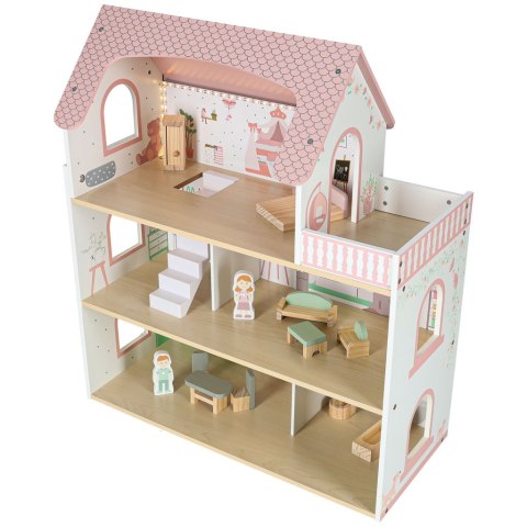 Domek dla lalek drewniany LULILO Peonio 70cm LED róż