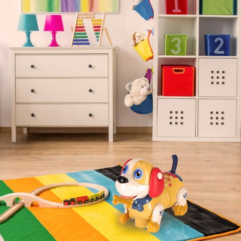 Pies piesek interaktywny z kością robot reaguje na dotyk