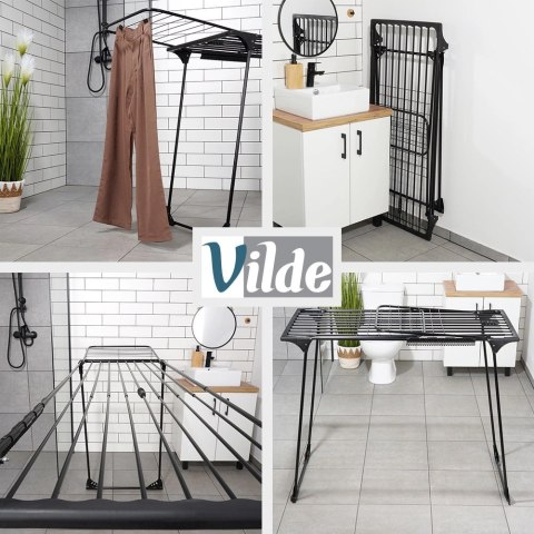 Suszarka XXL na Pranie Ubrania Metalowa Czarna Składana VILDE 204-260 cm